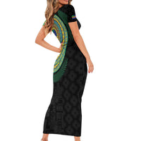 Tafea Tribal Tattoo with Namele Leaves Short Sleeve Bodycon Dress LT03 - Polynesian Pride