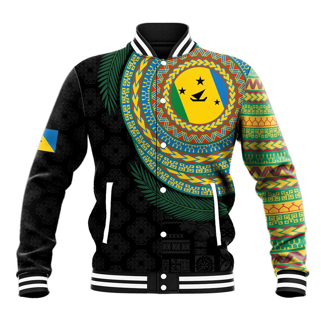 Malampa Tribal Tattoo with Namele Leaves Baseball Jacket LT03 Unisex Black - Polynesian Pride