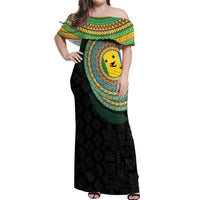 Malampa Tribal Tattoo with Namele Leaves Off Shoulder Maxi Dress LT03 Women Black - Polynesian Pride