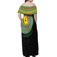 Malampa Tribal Tattoo with Namele Leaves Off Shoulder Maxi Dress LT03 - Polynesian Pride