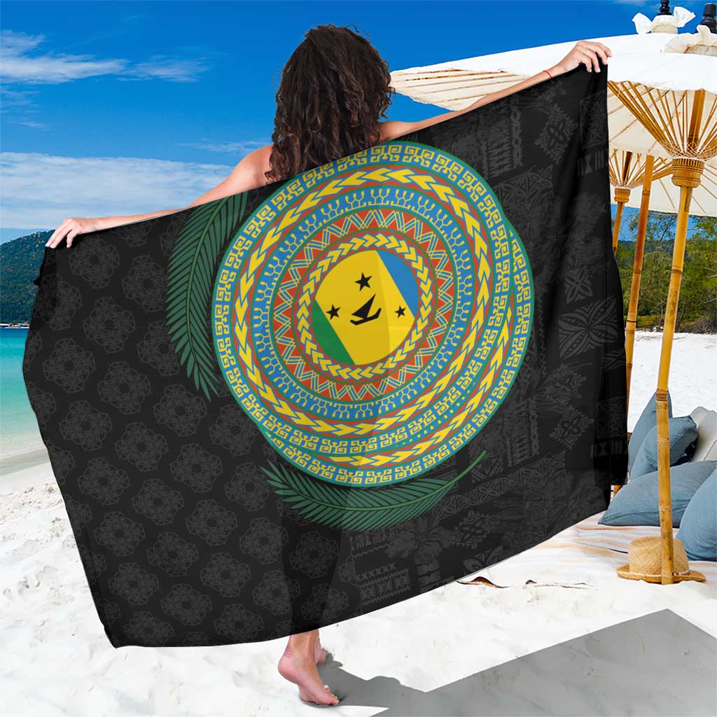 Malampa Tribal Tattoo with Namele Leaves Sarong LT03 One Size 44 x 66 inches Black - Polynesian Pride