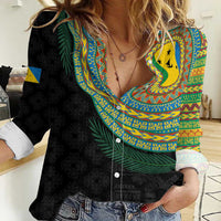 Malampa Tribal Tattoo with Namele Leaves Women Casual Shirt LT03 Female Black - Polynesian Pride