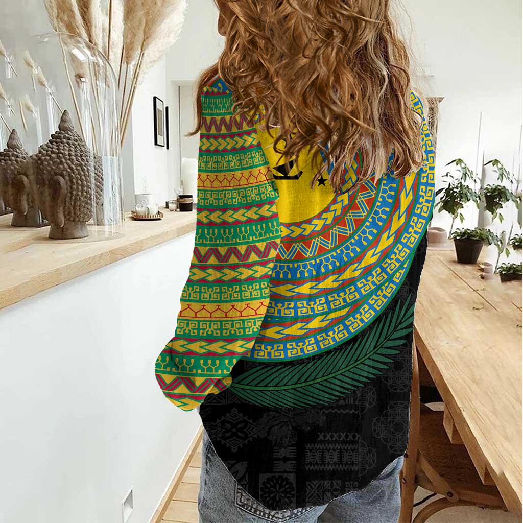 Malampa Tribal Tattoo with Namele Leaves Women Casual Shirt LT03 - Polynesian Pride