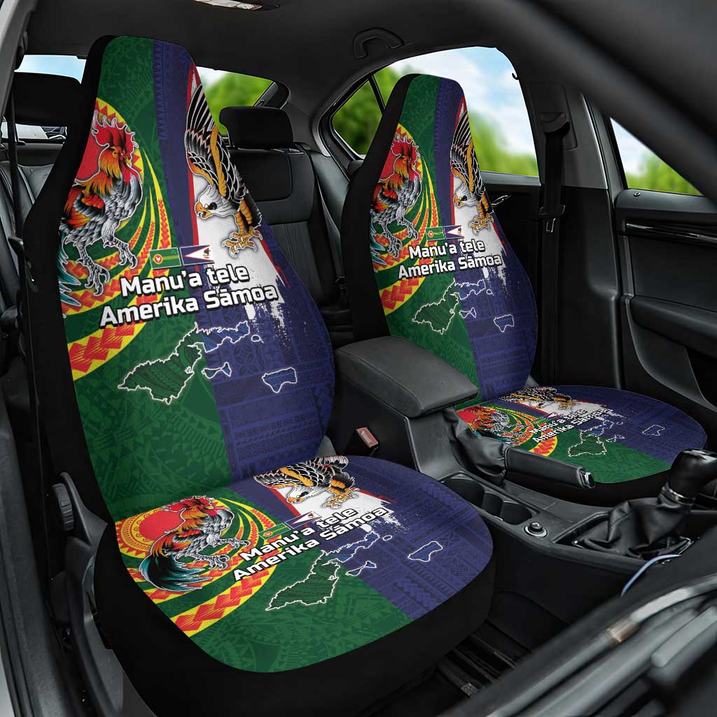 Manuʻa Islands and American Samoa Together Car Seat Cover Rooster and Eagle Mascot National Map and Flag Style LT03 One Size Green - Polynesian Pride