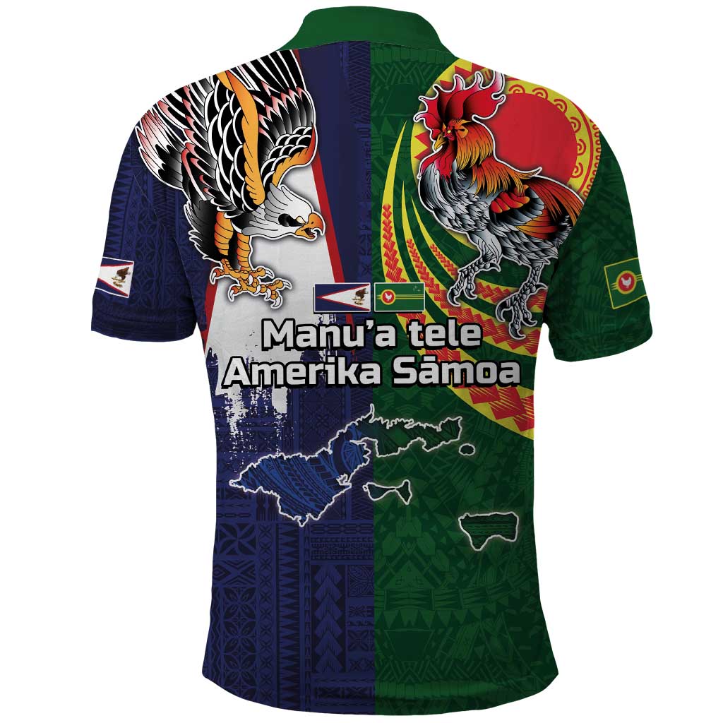 Manuʻa Islands and American Samoa Together Polo Shirt Rooster and Eagle Mascot National Map and Flag Style LT03 - Polynesian Pride