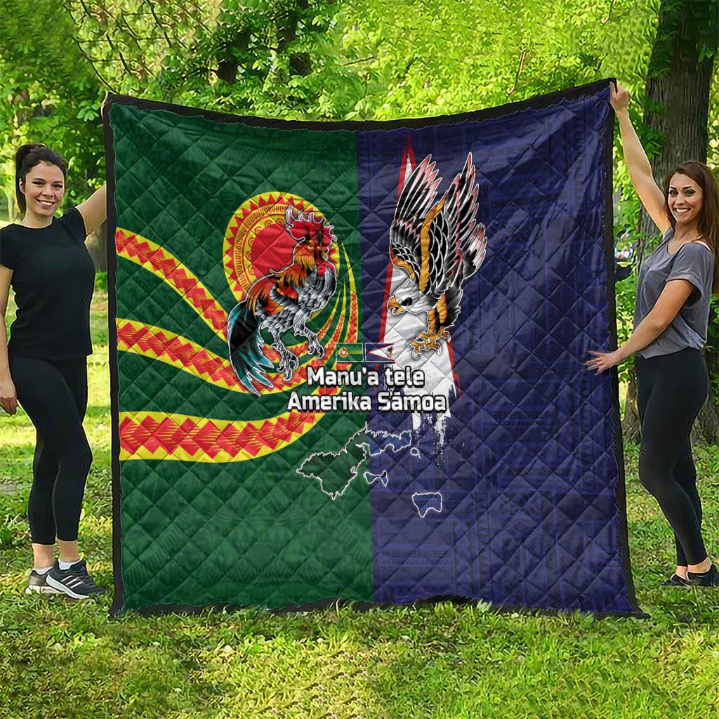 Manuʻa Islands and American Samoa Together Quilt Rooster and Eagle Mascot National Map and Flag Style LT03 - Polynesian Pride