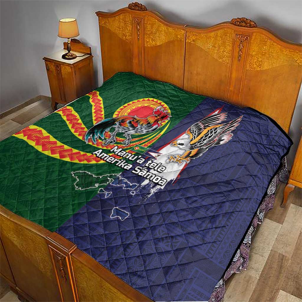 Manuʻa Islands and American Samoa Together Quilt Rooster and Eagle Mascot National Map and Flag Style LT03 - Polynesian Pride