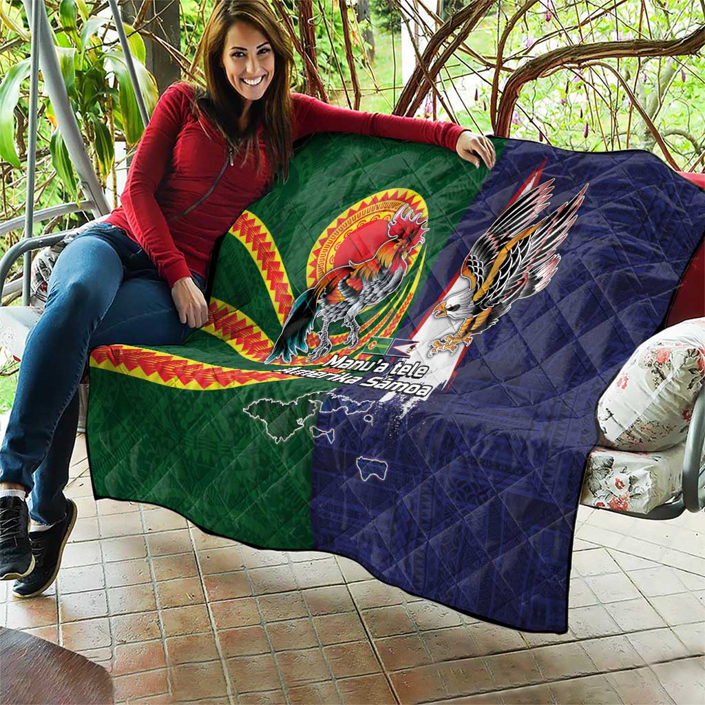 Manuʻa Islands and American Samoa Together Quilt Rooster and Eagle Mascot National Map and Flag Style LT03 - Polynesian Pride