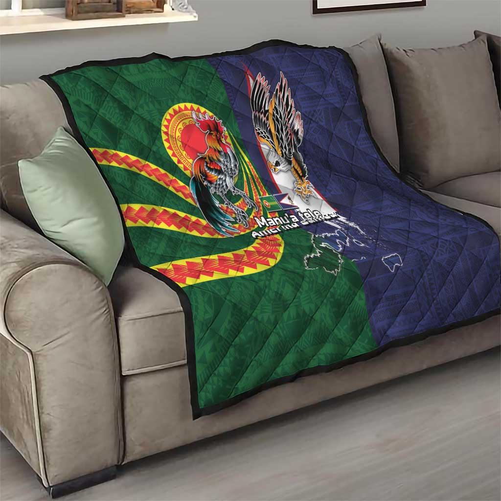 Manuʻa Islands and American Samoa Together Quilt Rooster and Eagle Mascot National Map and Flag Style LT03 - Polynesian Pride