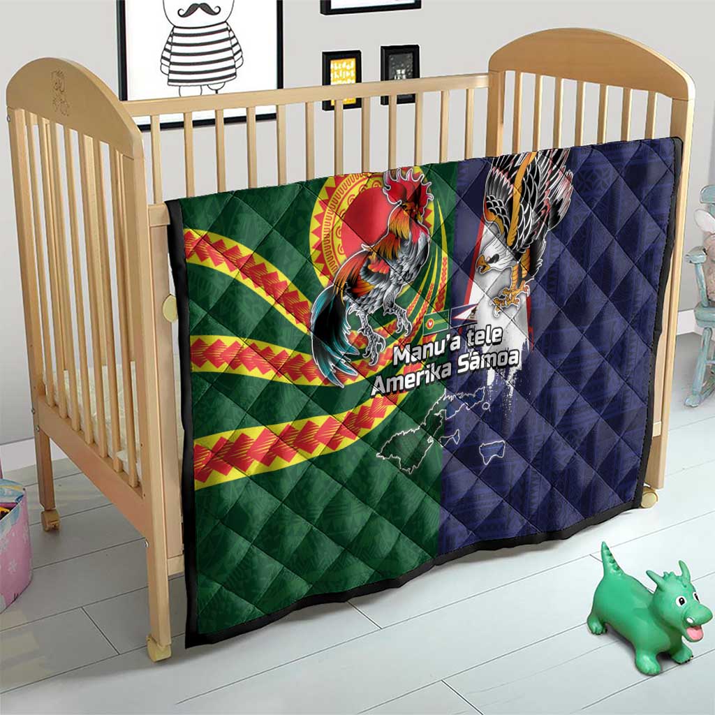 Manuʻa Islands and American Samoa Together Quilt Rooster and Eagle Mascot National Map and Flag Style LT03 - Polynesian Pride