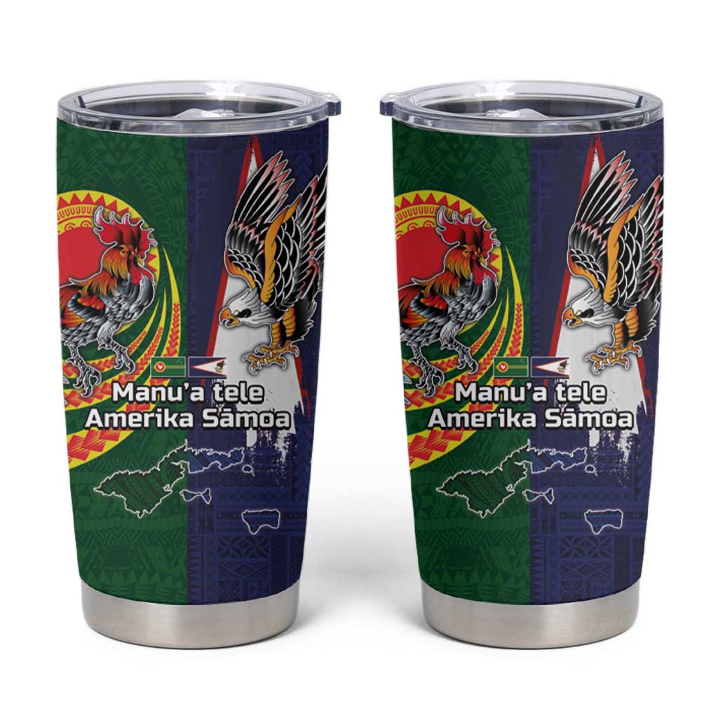 Manuʻa Islands and American Samoa Together Tumbler Cup Rooster and Eagle Mascot National Map and Flag Style LT03 Green - Polynesian Pride