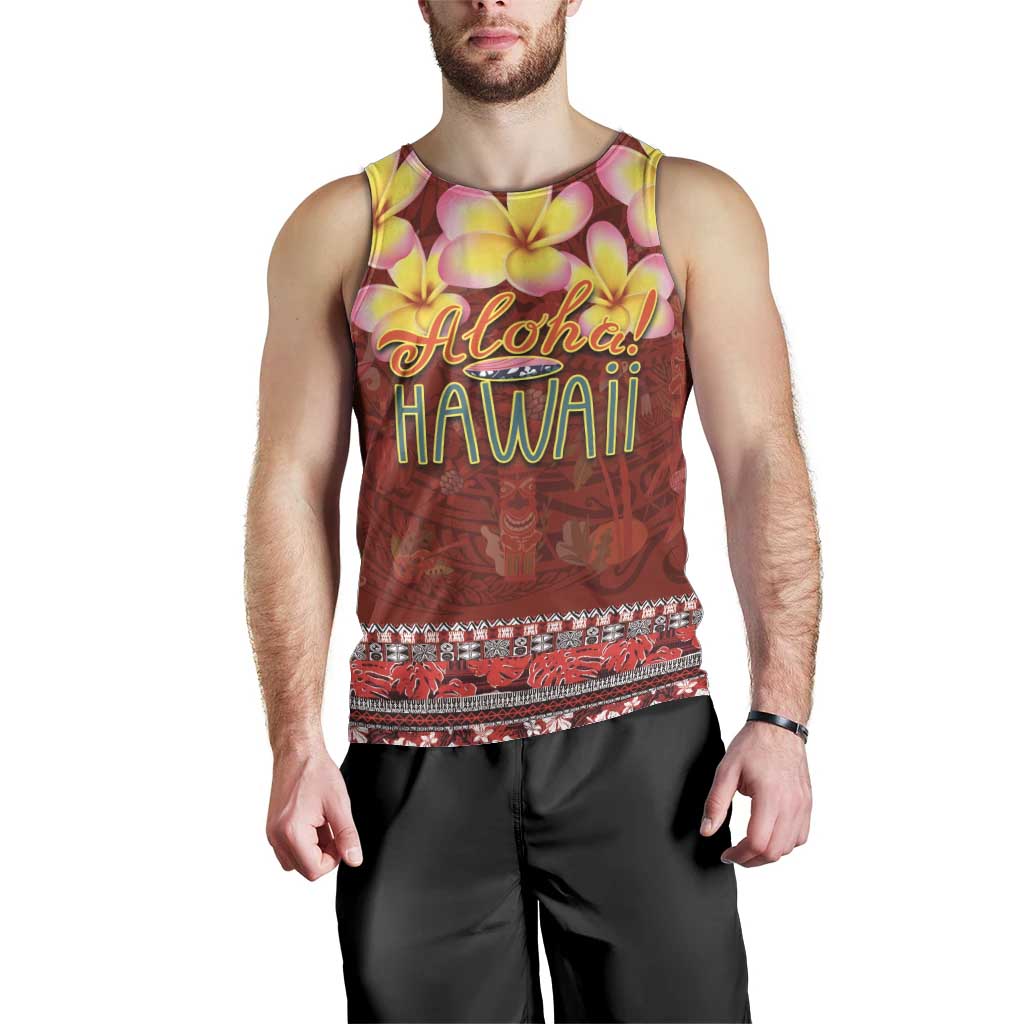 Aloha Plumeria Flowers Men Tank Top With Hawaiian Style Tapa Tribal LT03 - Polynesian Pride