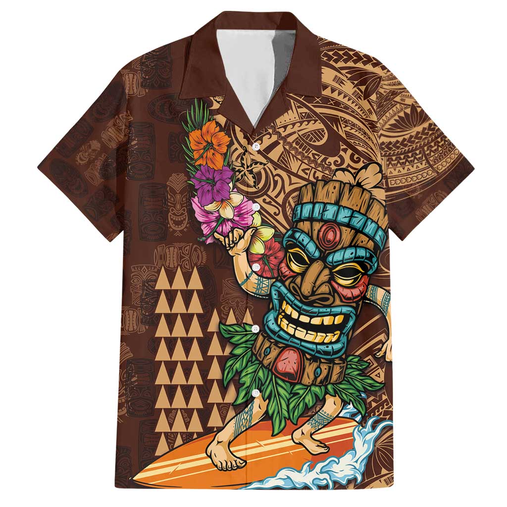 Hawaiian Tiki Mask Surfing Kakau Pattern Hawaiian Shirt LT03 Brown - Polynesian Pride