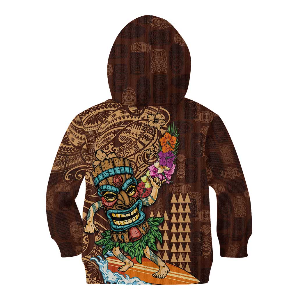 Hawaiian Tiki Mask Surfing Kakau Pattern Kid Hoodie LT03 - Polynesian Pride