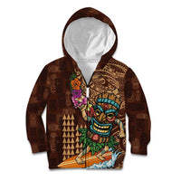 Hawaiian Tiki Mask Surfing Kakau Pattern Kid Hoodie LT03 Zip Hoodie Brown - Polynesian Pride