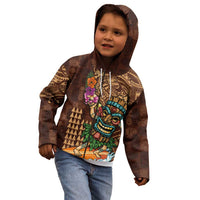 Hawaiian Tiki Mask Surfing Kakau Pattern Kid Hoodie LT03 - Polynesian Pride