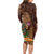 Hawaiian Tiki Mask Surfing Kakau Pattern Long Sleeve Bodycon Dress