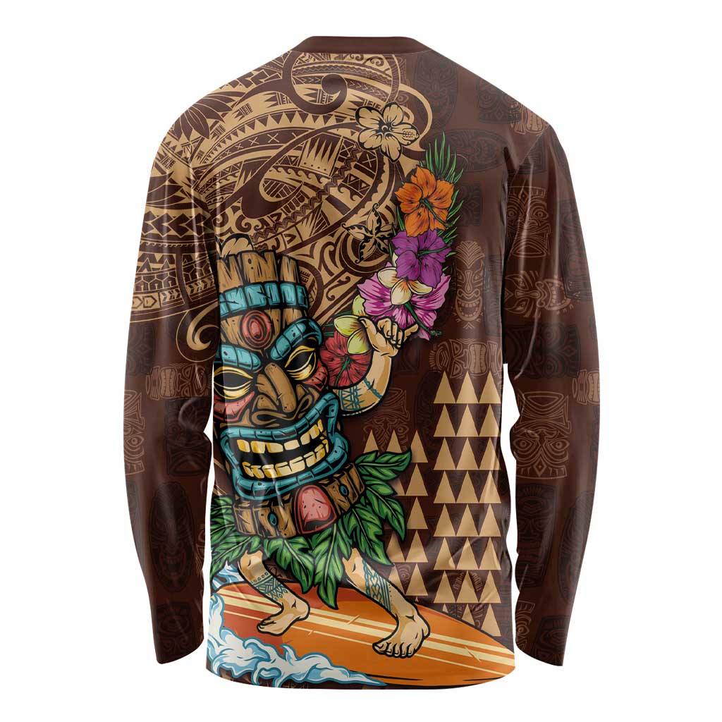 Hawaiian Tiki Mask Surfing Kakau Pattern Long Sleeve Shirt LT03 - Polynesian Pride