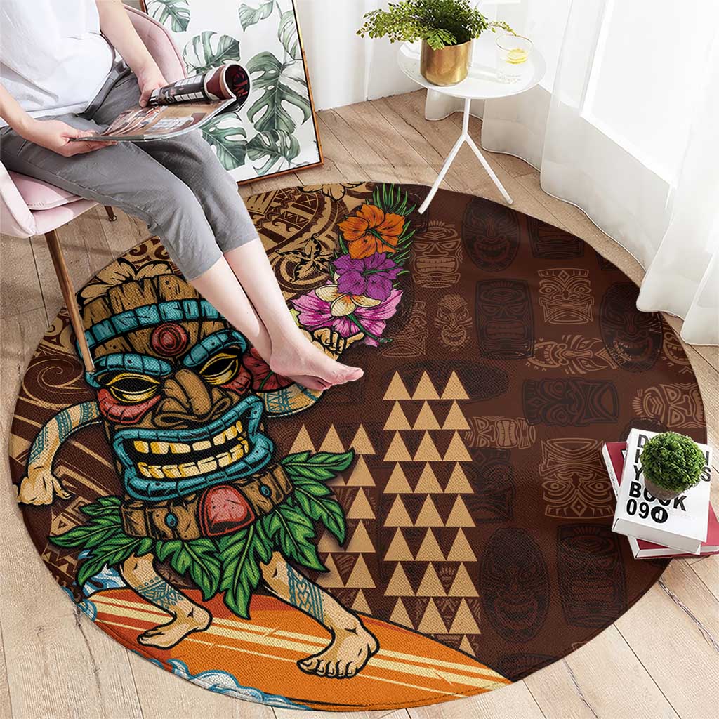 Hawaiian Tiki Mask Surfing Kakau Pattern Round Carpet LT03 - Polynesian Pride