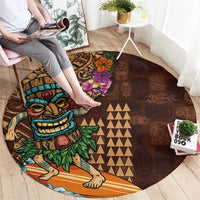 Hawaiian Tiki Mask Surfing Kakau Pattern Round Carpet LT03 - Polynesian Pride