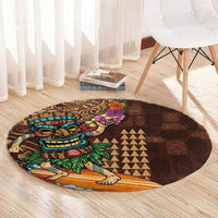Hawaiian Tiki Mask Surfing Kakau Pattern Round Carpet LT03 - Polynesian Pride