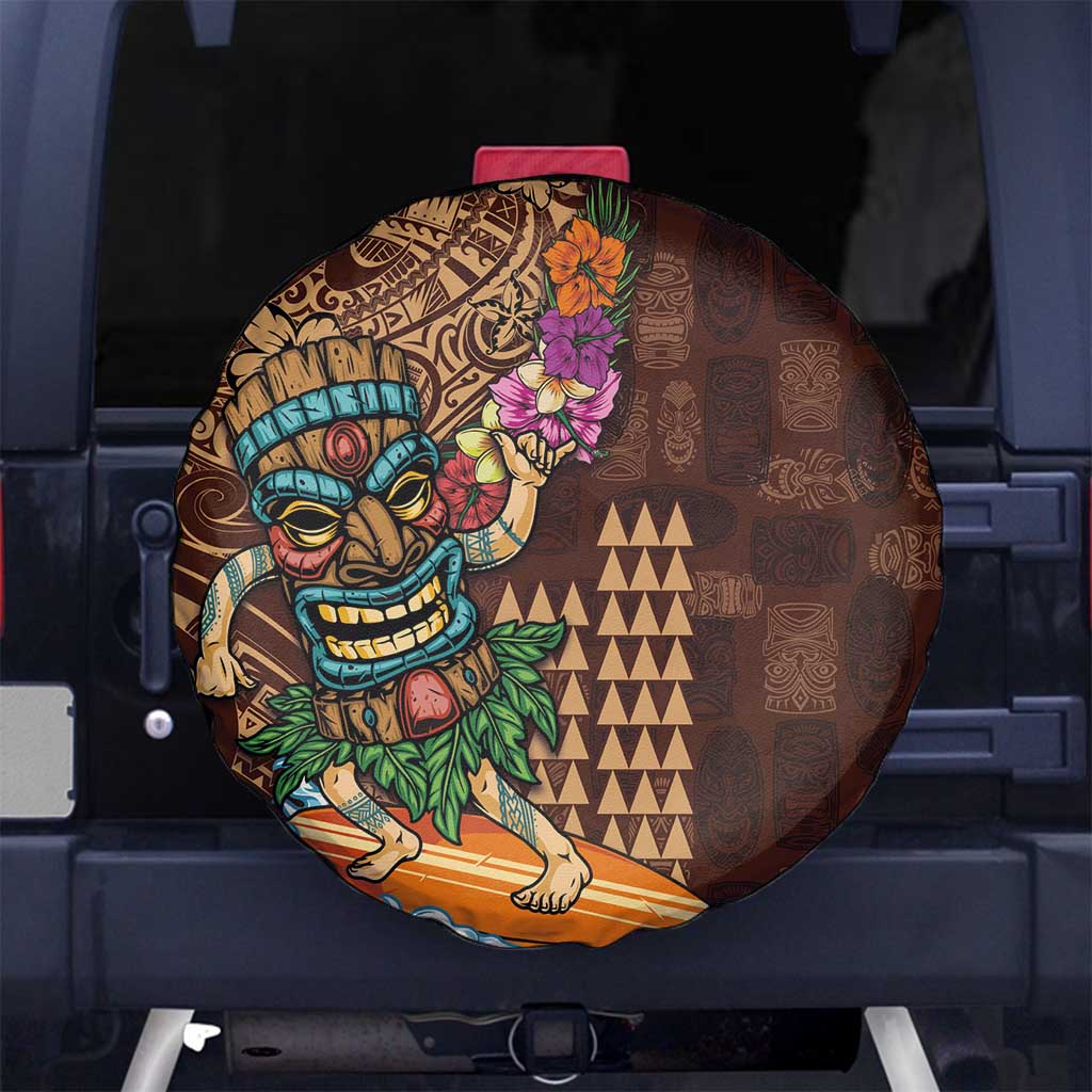 Hawaiian Tiki Mask Surfing Kakau Pattern Spare Tire Cover LT03 - Polynesian Pride