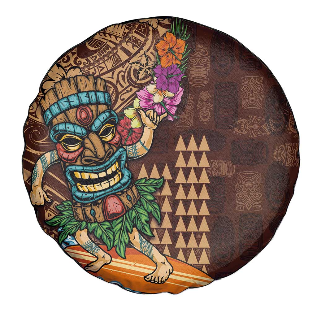 Hawaiian Tiki Mask Surfing Kakau Pattern Spare Tire Cover LT03 - Polynesian Pride