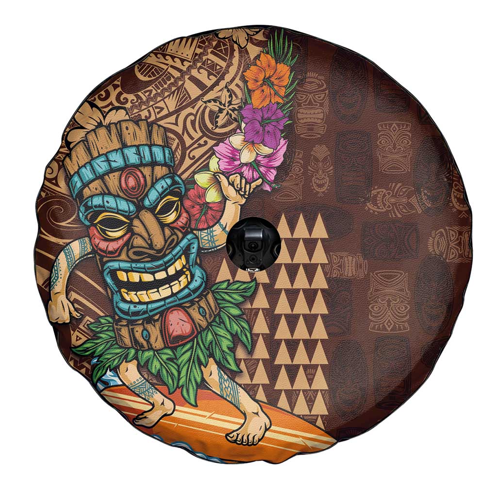 Hawaiian Tiki Mask Surfing Kakau Pattern Spare Tire Cover LT03 - Polynesian Pride