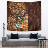 Hawaiian Tiki Mask Surfing Kakau Pattern Tapestry LT03 Brown - Polynesian Pride