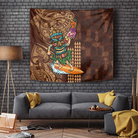 Hawaiian Tiki Mask Surfing Kakau Pattern Tapestry LT03 - Polynesian Pride