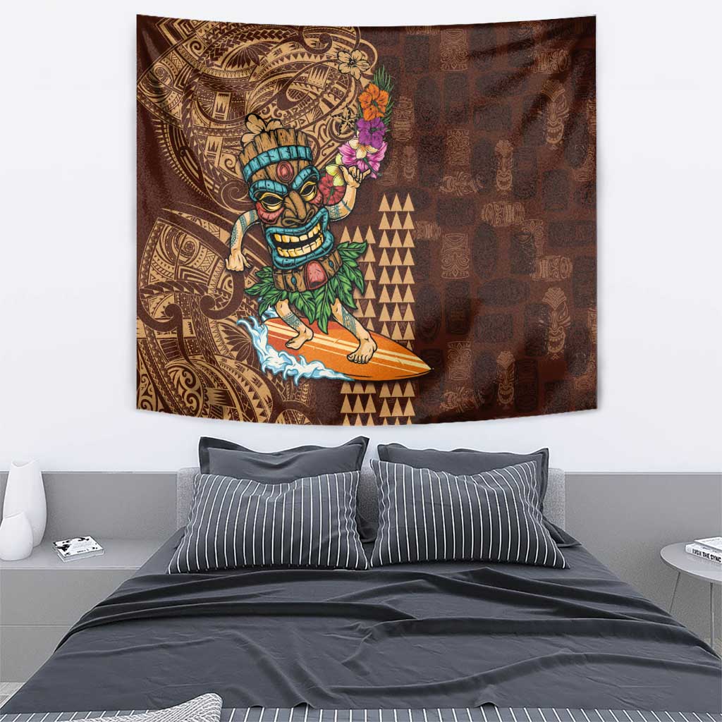 Hawaiian Tiki Mask Surfing Kakau Pattern Tapestry LT03 - Polynesian Pride
