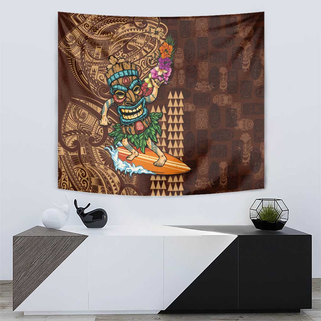 Hawaiian Tiki Mask Surfing Kakau Pattern Tapestry LT03 - Polynesian Pride