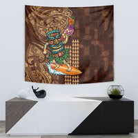 Hawaiian Tiki Mask Surfing Kakau Pattern Tapestry LT03 - Polynesian Pride