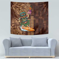 Hawaiian Tiki Mask Surfing Kakau Pattern Tapestry LT03 - Polynesian Pride