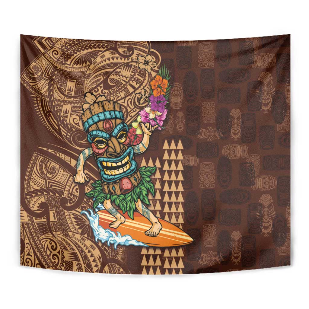 Hawaiian Tiki Mask Surfing Kakau Pattern Tapestry LT03 - Polynesian Pride