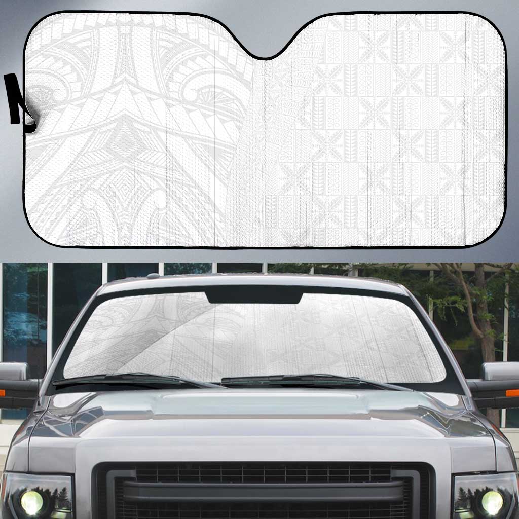 Niue White Sunday Auto Sun Shade Hiapo Tribal Art Tattoos LT03 White - Polynesian Pride