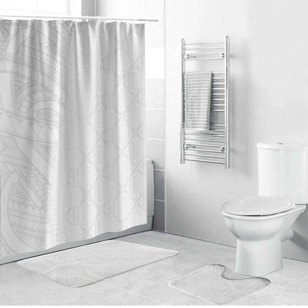 Niue White Sunday Bathroom Set Hiapo Tribal Art Tattoos LT03 Bathroom Set (4 pcs) White - Polynesian Pride
