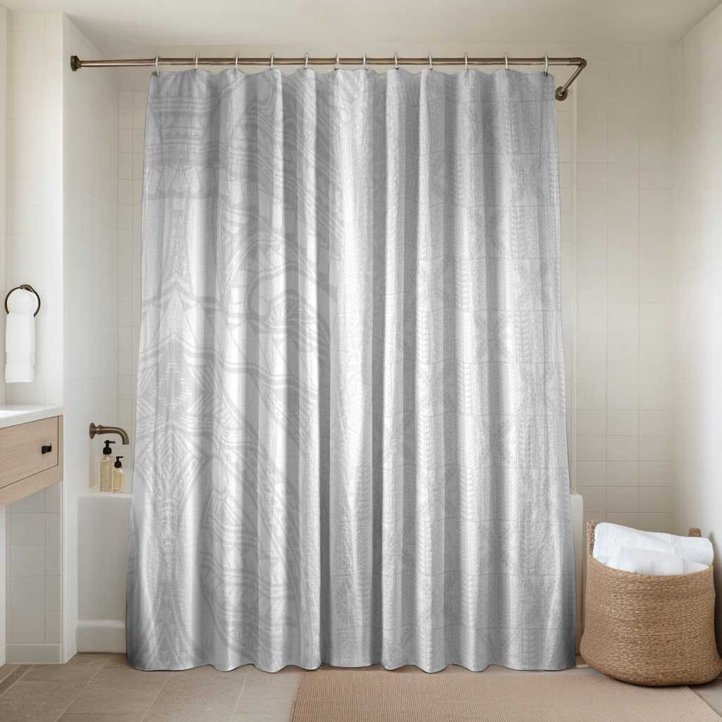 Niue White Sunday Bathroom Set Hiapo Tribal Art Tattoos LT03 Shower Curtain Only White - Polynesian Pride