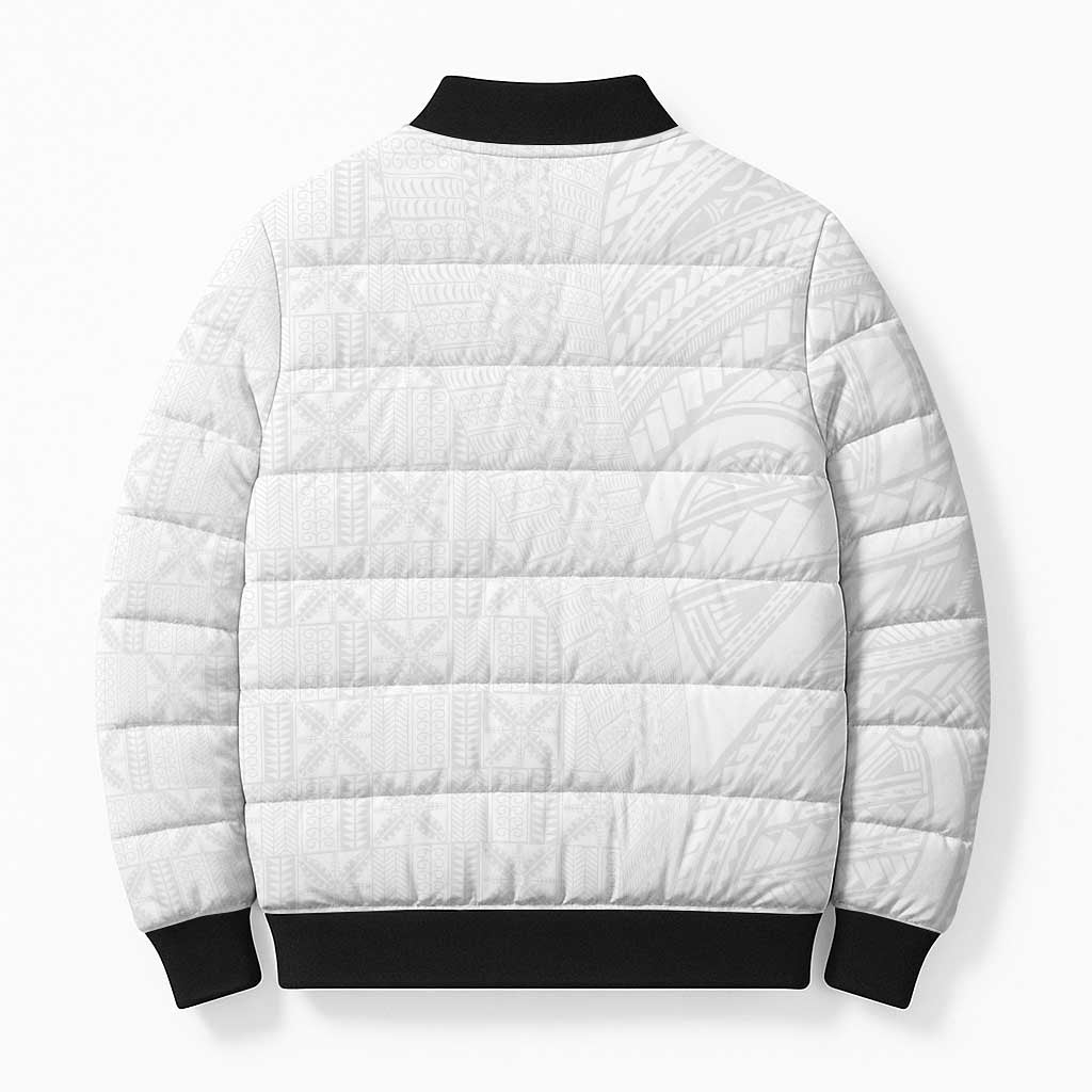 Niue White Sunday Bomber Puffer Jacket Hiapo Tribal Art Tattoos LT03 - Polynesian Pride
