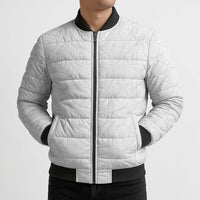 Niue White Sunday Bomber Puffer Jacket Hiapo Tribal Art Tattoos LT03 - Polynesian Pride
