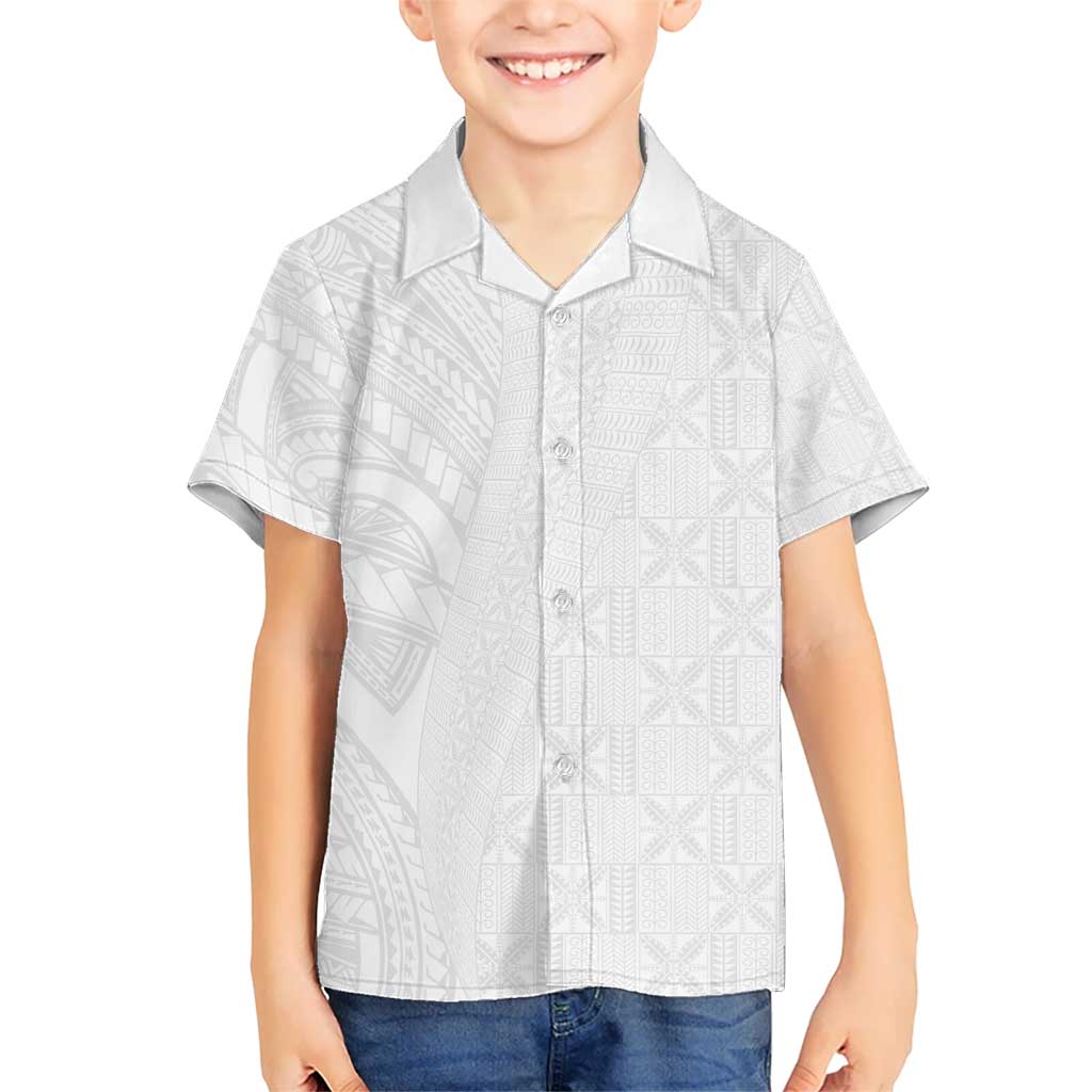 Niue White Sunday Kid Hawaiian Shirt Hiapo Tribal Art Tattoos LT03 Kid White - Polynesian Pride