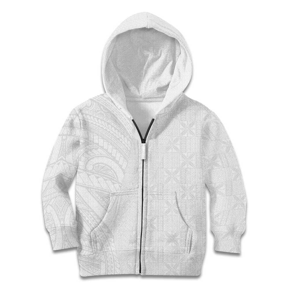Niue White Sunday Kid Hoodie Hiapo Tribal Art Tattoos LT03 Zip Hoodie White - Polynesian Pride