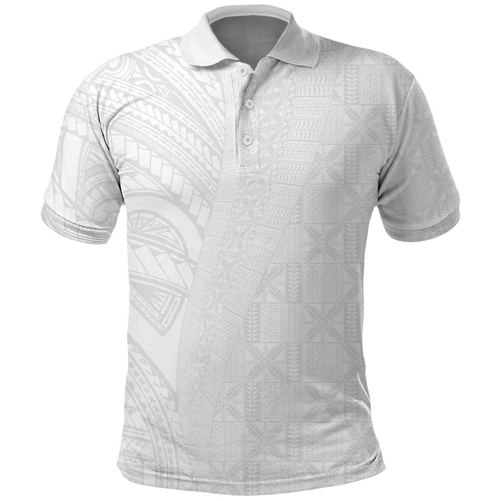 Niue White Sunday Polo Shirt Hiapo Tribal Art Tattoos LT03 White - Polynesian Pride