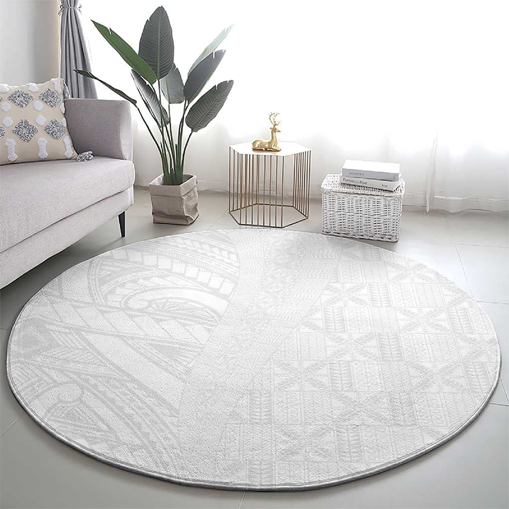 Niue White Sunday Round Carpet Hiapo Tribal Art Tattoos LT03 - Polynesian Pride