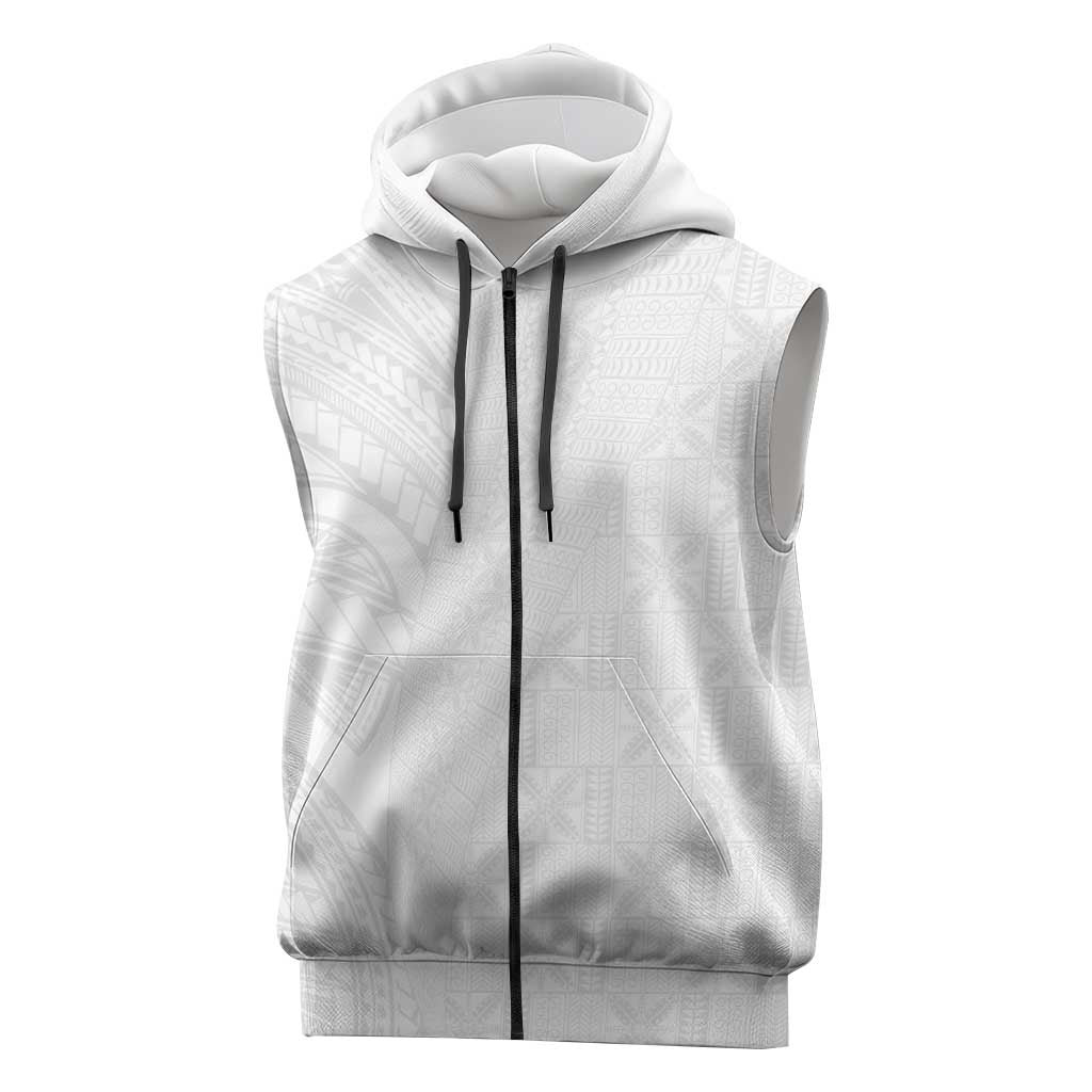Niue White Sunday Sleeveless Zip Hoodie Hiapo Tribal Art Tattoos LT03 White - Polynesian Pride