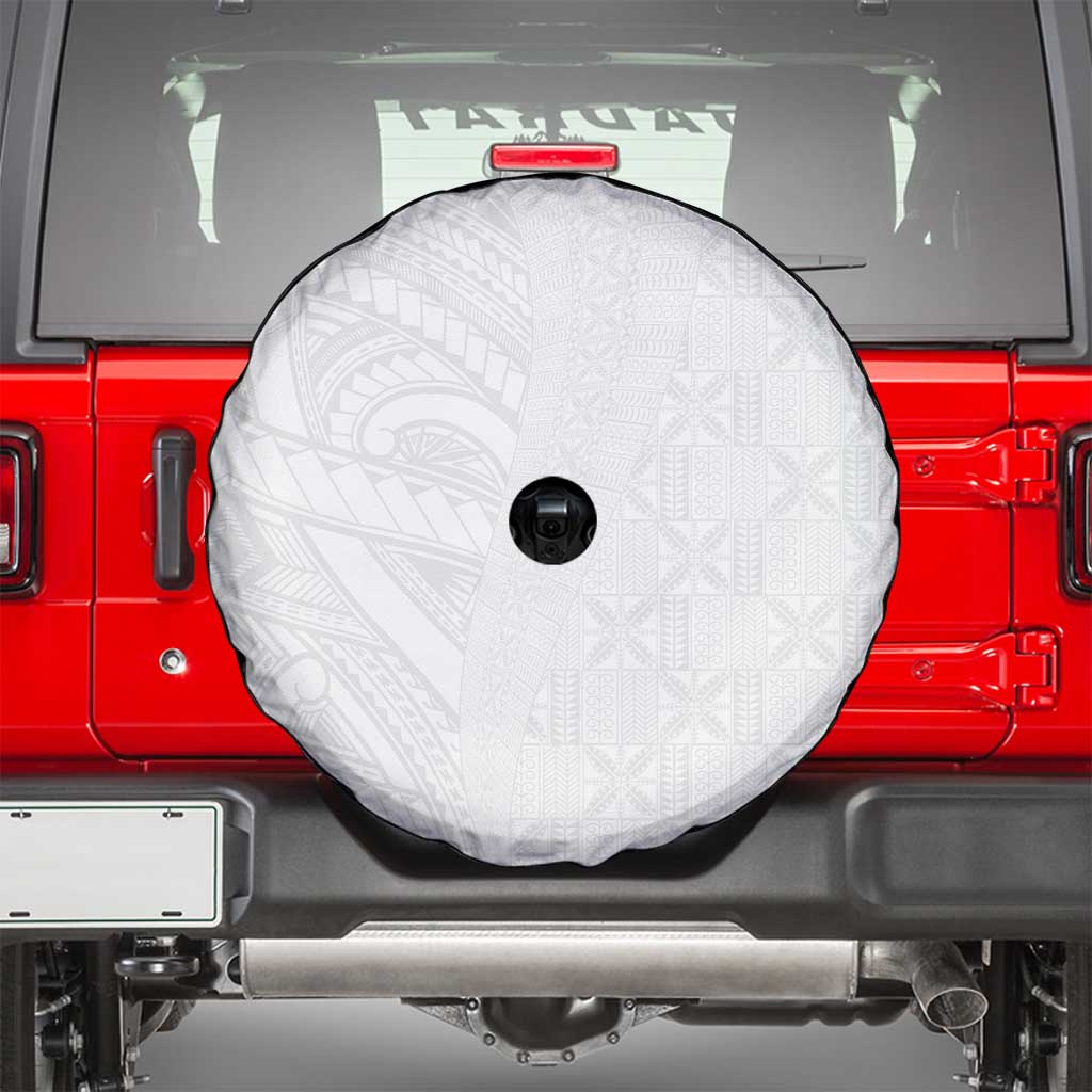 Niue White Sunday Spare Tire Cover Hiapo Tribal Art Tattoos LT03 - Polynesian Pride