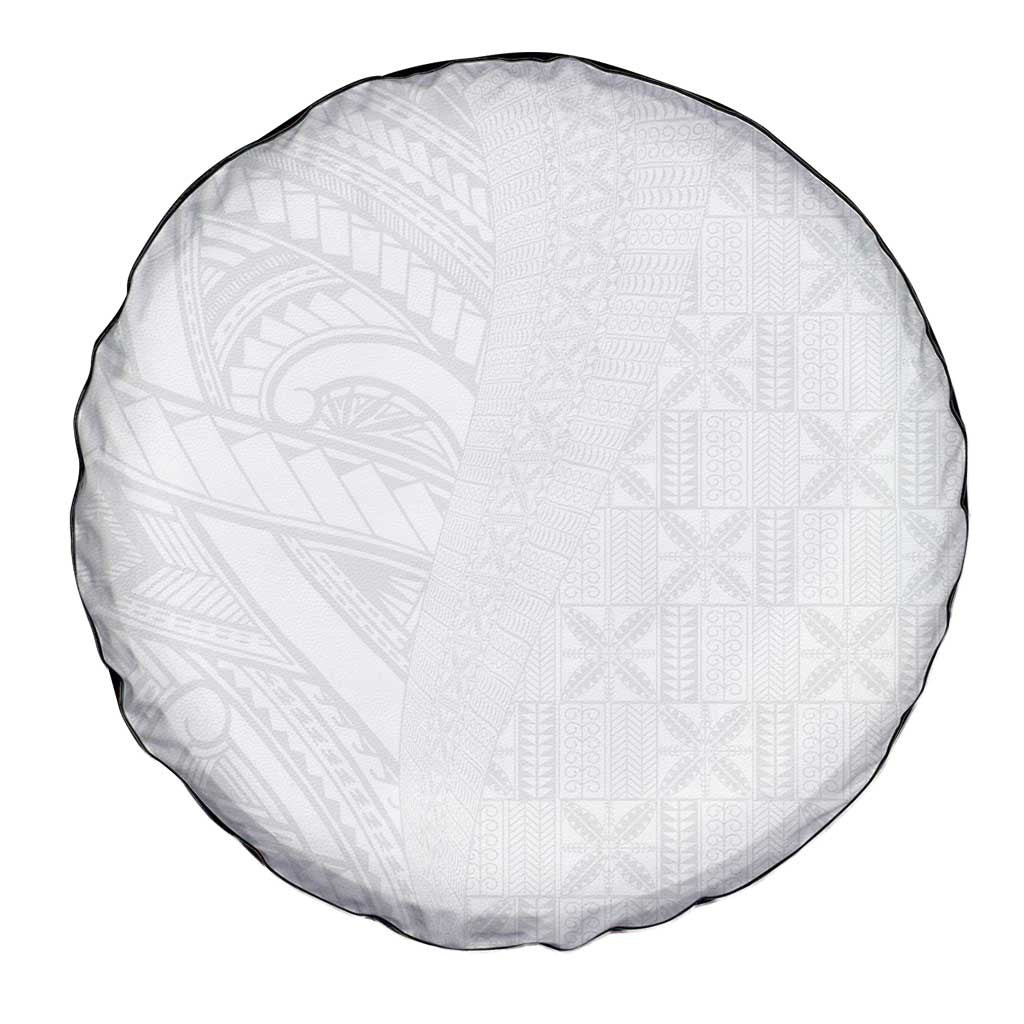 Niue White Sunday Spare Tire Cover Hiapo Tribal Art Tattoos LT03 - Polynesian Pride