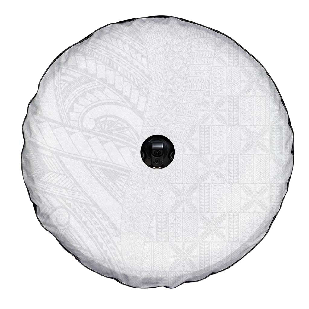 Niue White Sunday Spare Tire Cover Hiapo Tribal Art Tattoos LT03 - Polynesian Pride