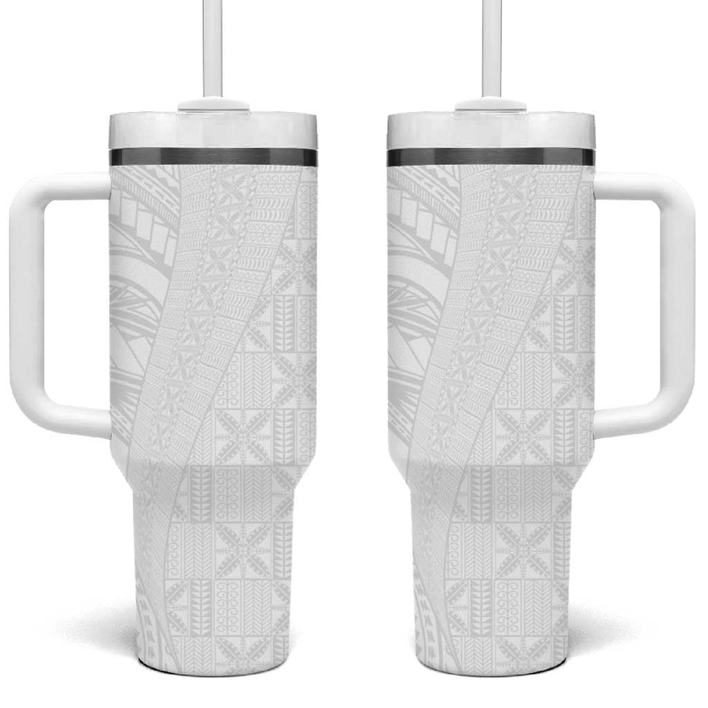 Niue White Sunday Tumbler With Handle Hiapo Tribal Art Tattoos LT03 One Size: 40 oz White - Polynesian Pride