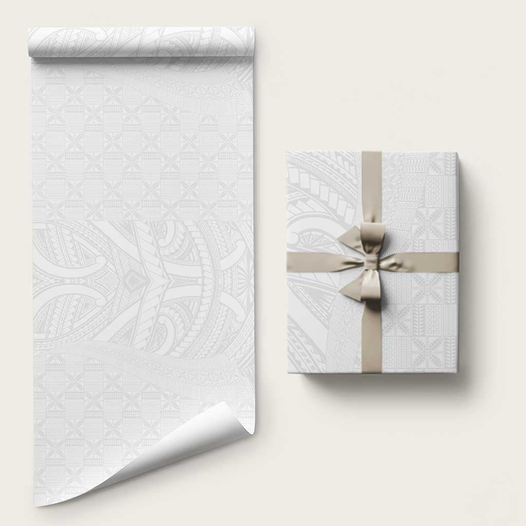 Niue White Sunday Wrapping Paper Hiapo Tribal Art Tattoos LT03 58" × 23" White - Polynesian Pride